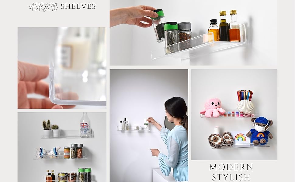 BlingSoul, Clear, Acrylic Floating Shelves, 15" and 5mm Thick Heavy