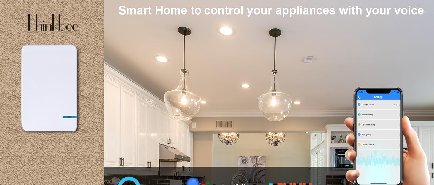 Thinkbee Wireless Switch Light Dimmer Kit No Battery Remote Control