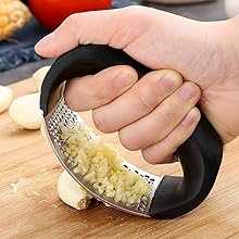 garlic, press, rocker , stainless steel, garlic mincer, crusher peeler, handle, kitchen,
