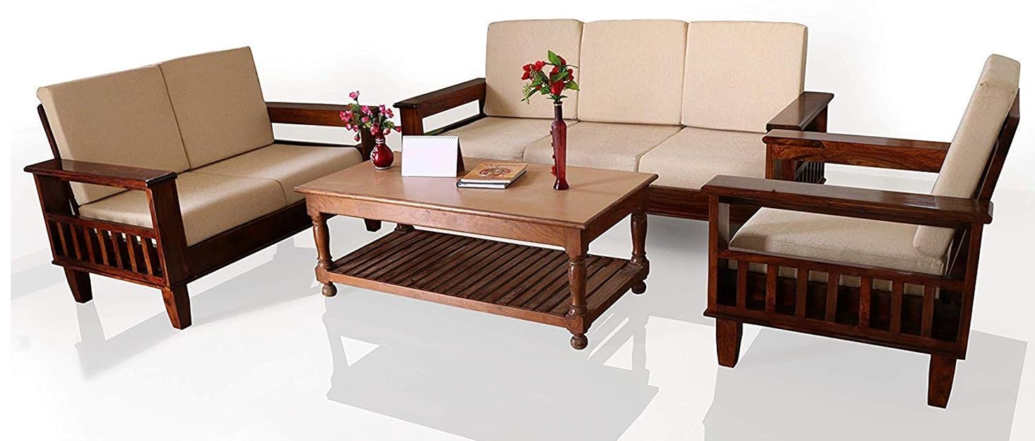 BSR ARTS Wooden Sofa Set for Living Room and Office 3 Three Seater with