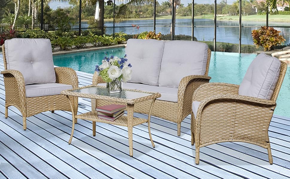 Belord 4 Pieces Patio Furniture Set for Porch Deck Balcony