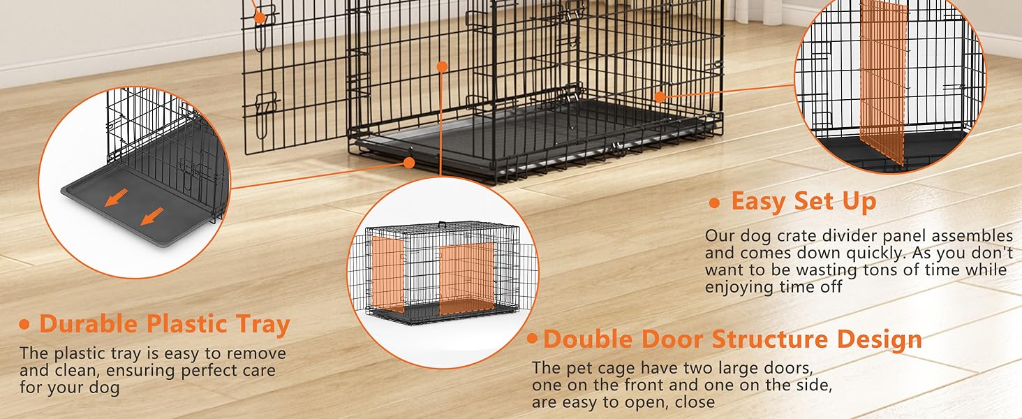 Piskyet 24 Inch Double Door Small Dog Crate with Divider