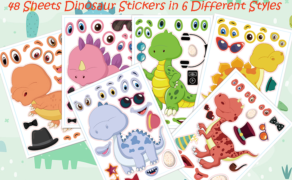 48 Sheets Makeaface Stickers Make Your Own Dinosaur