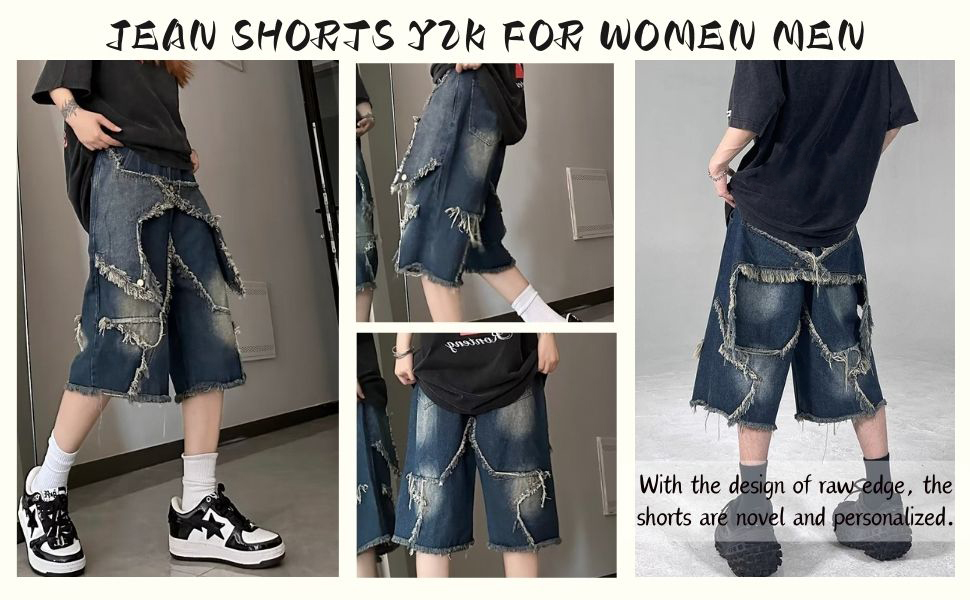 パンツ twist badge Hand Stitch Baggy Jorts Amazon.com: Lafaguw Jorts for Women Men Star Patchwork High