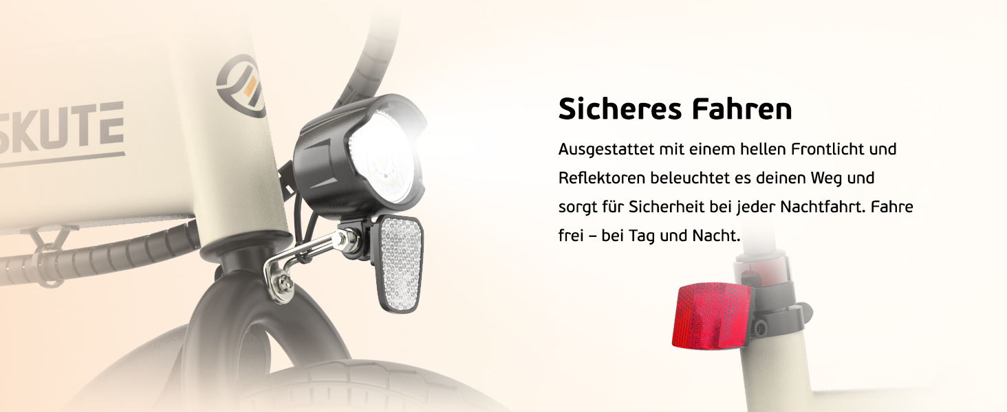 Der Text lautet „Sicheres Fahren“. Die Abbildung der technischen Anleitung zeigt die Installationsschritte für ein scheinbar fahrzeugbezogenes Montagesystem.
