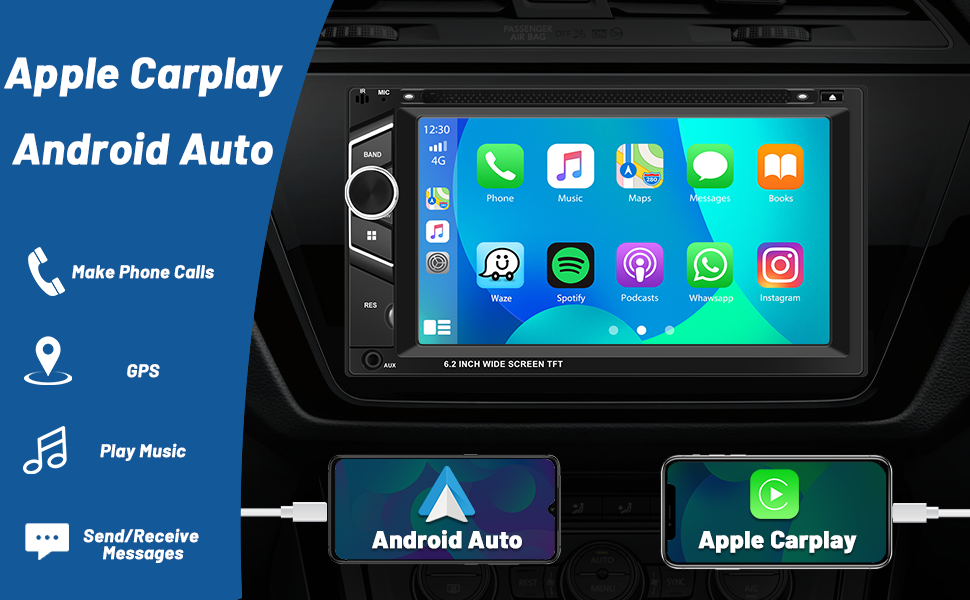 Double Din Car Stereo with CD DVD Player with Apple CarPlay