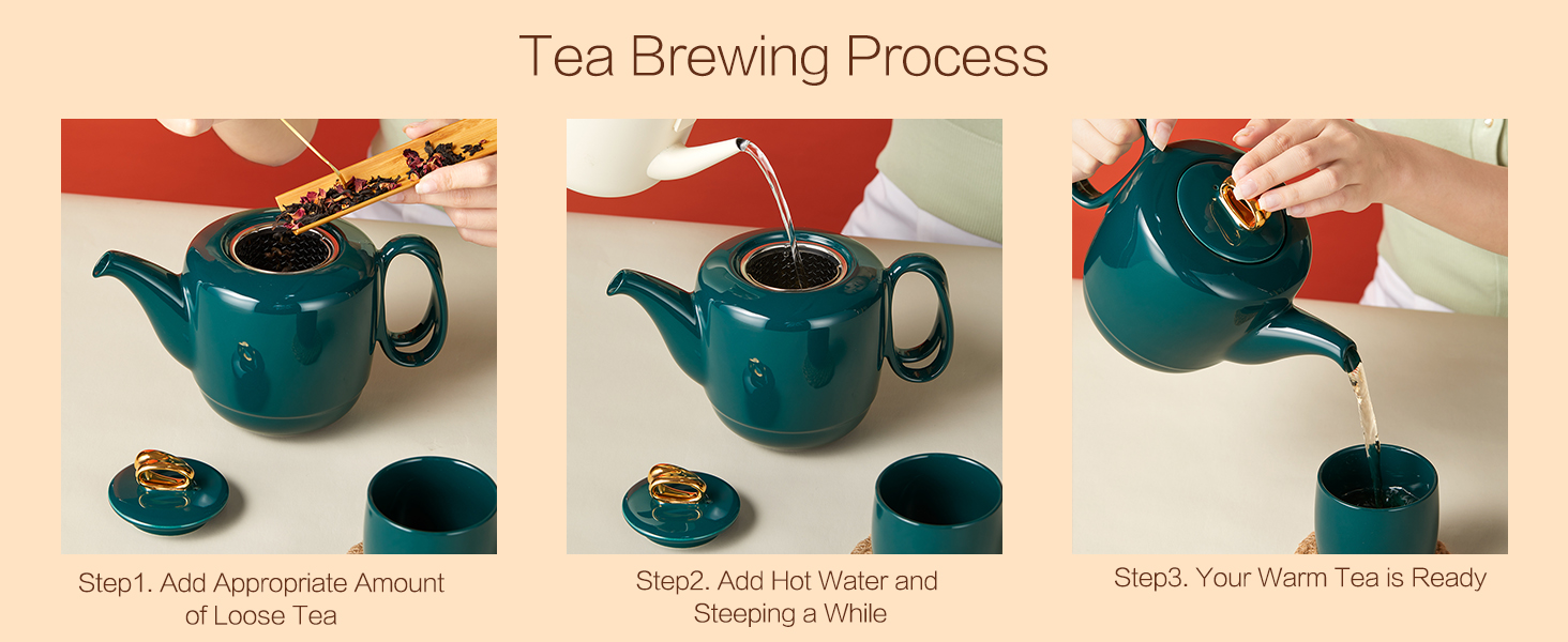 ZENS Teapot with Infuser,1000ML Porcelain Entwined Handle Loose Leaf