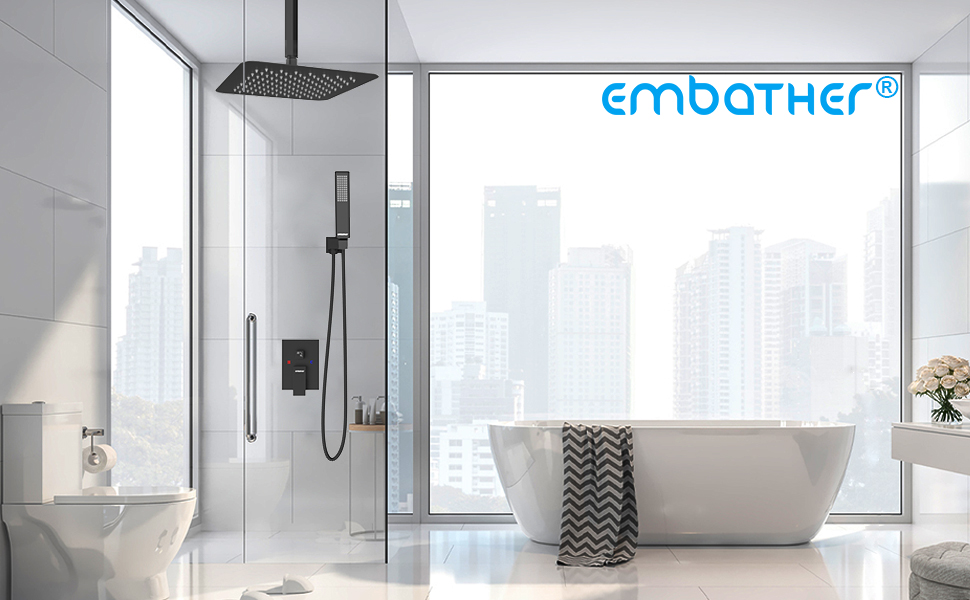 EMBATHER Black Shower System 12 Inches Ceiling Shower