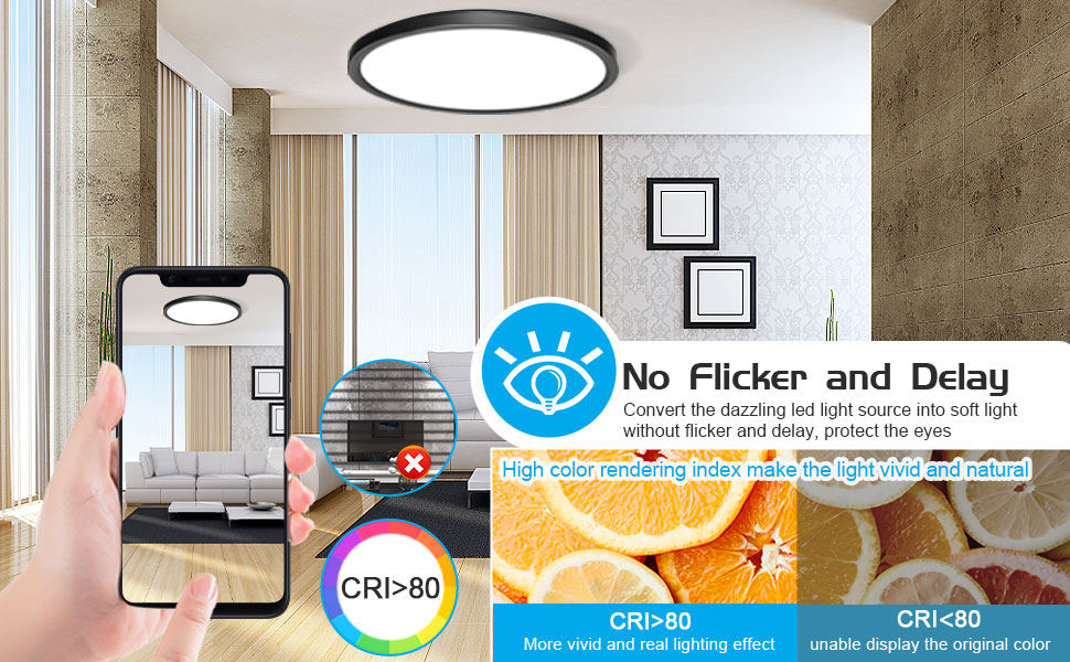 12 Inch ETL Flush Mount Ceiling Light, Dimmable Brightness, 28W 3200LM