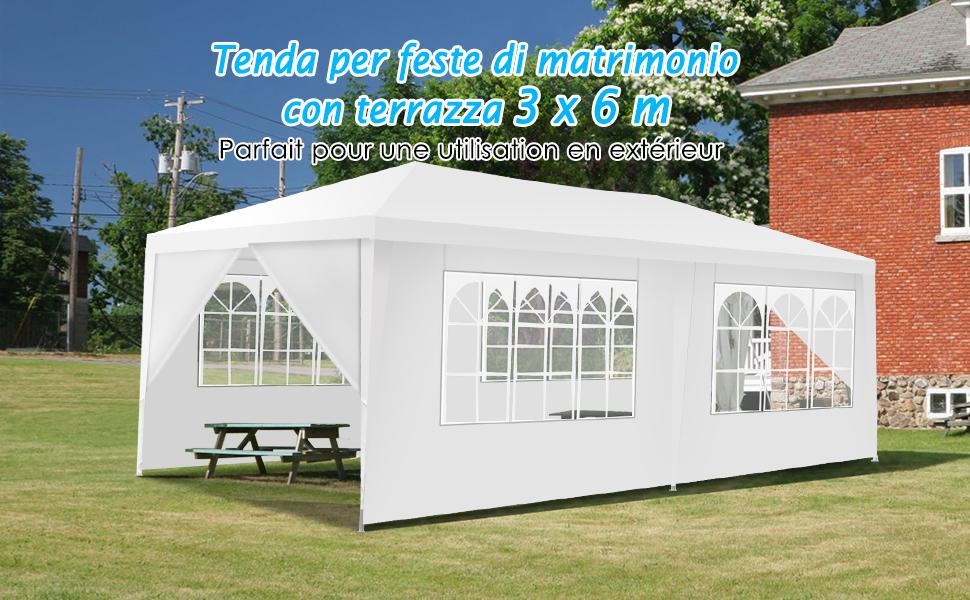 COSTWAY Gazebo Da Giardino 3 X 6 M, Tendone Per Feste Con 4 Tende Laterali Rimovibili E 2 Porte Con Cerniera, Con Borsa Di Trasporto, Impermeabile Protezione UV 11 6