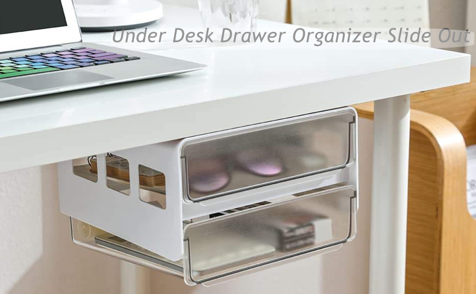 Lyellfe Under Desk Drawer Organizer Slide Out, Self Adhesive Under Table Desk
