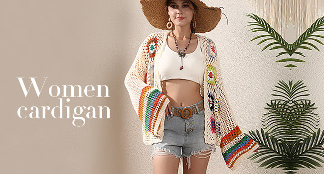 SMDPPWDBB Women's Crochet Open Front Floral Cardigan Colorful