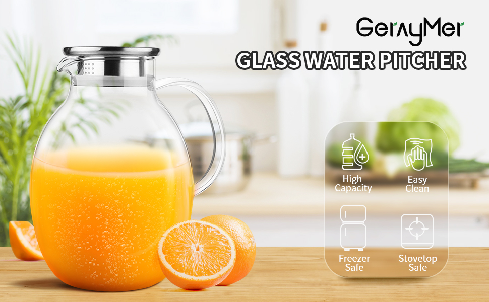 Glass Water Pitcher With Spout, 68OZ/2L Glass Carafe With
