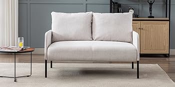 2 Seater Sofa In Linen Modern Compact Loveseat Couch For Living Room, 2 Seater, Beige 18 2