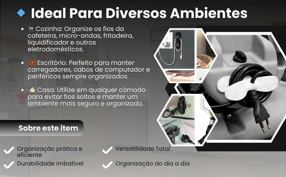 Organizador de cabos Cozinha, Enrolador de cabos, Suporte adesivo para fios