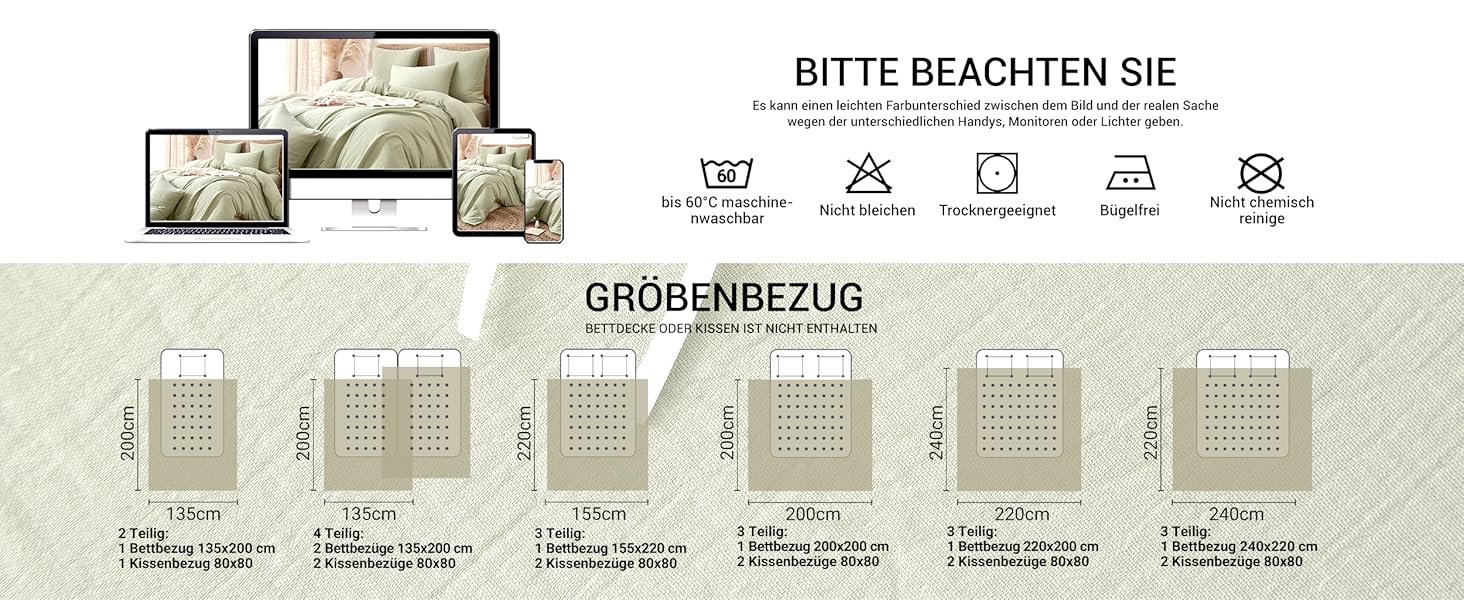 Luofanfei Baumwolle Muslin bettwäsche 135x200 hellgrün uni