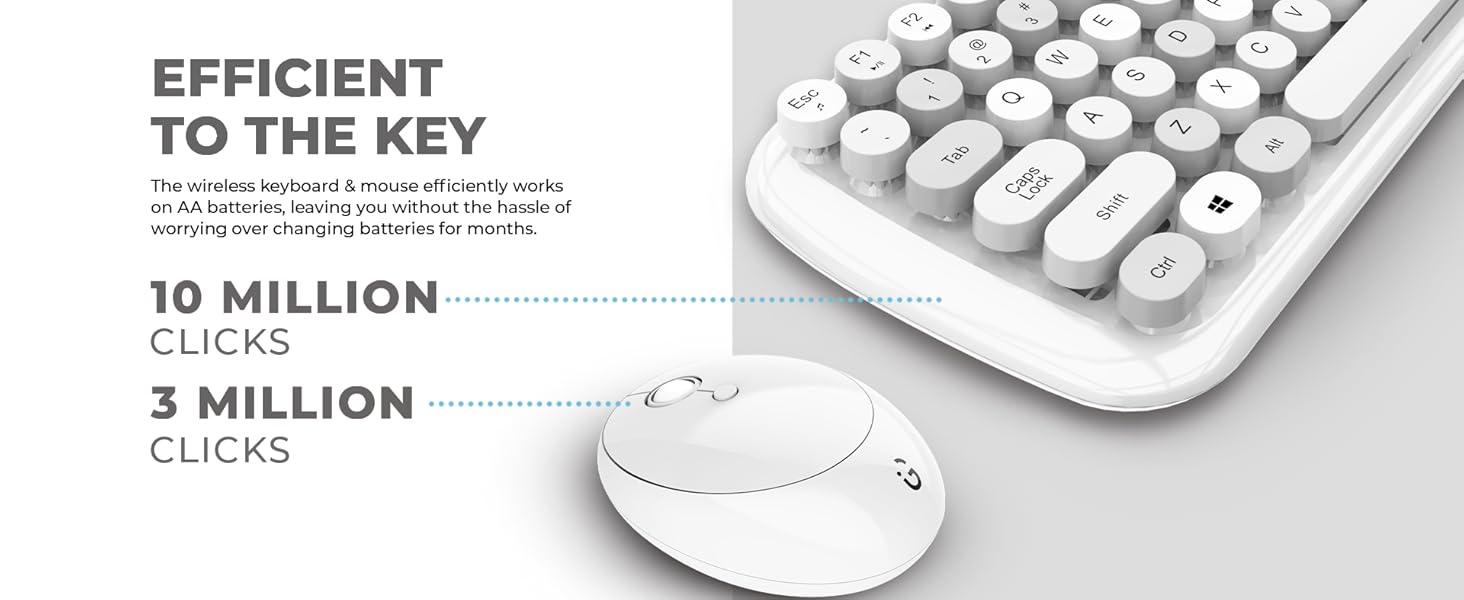 iGear KeyBee Retro Typewriter Inspired 2.4GHz Wireless Keyboard with Mouse Combo for Desktop/Laptop and Devices with USB Support, Single Nano Receiver, Round Keycaps, Cleaning Brush (White) (White) 25 iGear KeyBee Retro Typewriter