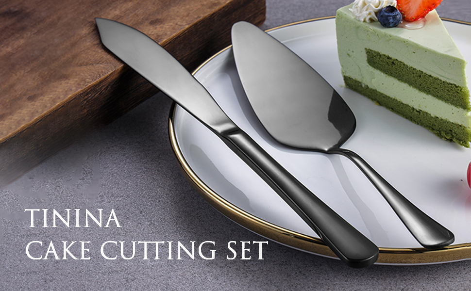 Black Cake Cutting Set with Luxury Box，Stainless Steel