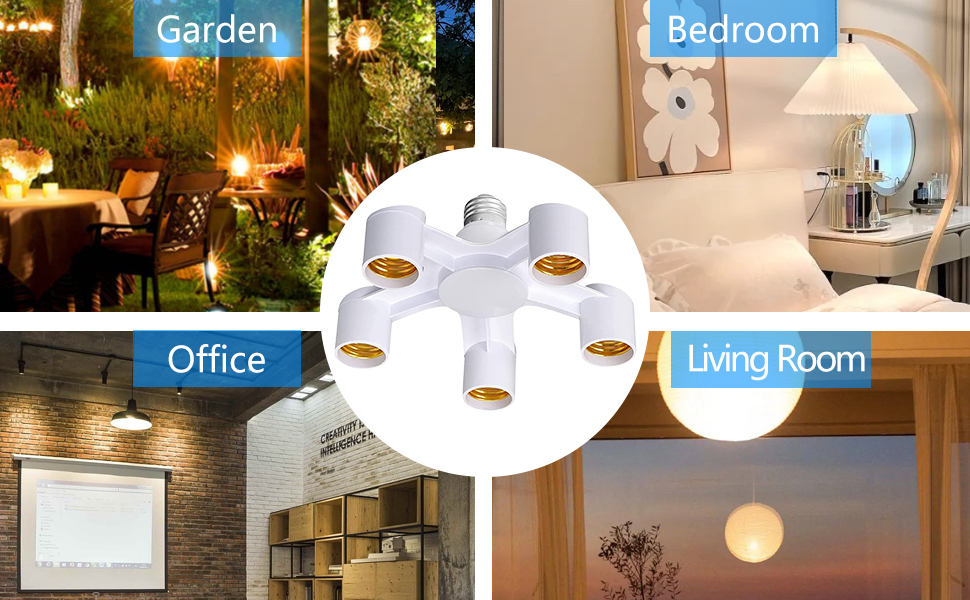 5 in 1 Light Bulb Socket Splitter,Fixed Multi Bulb Socker Adapter,Light