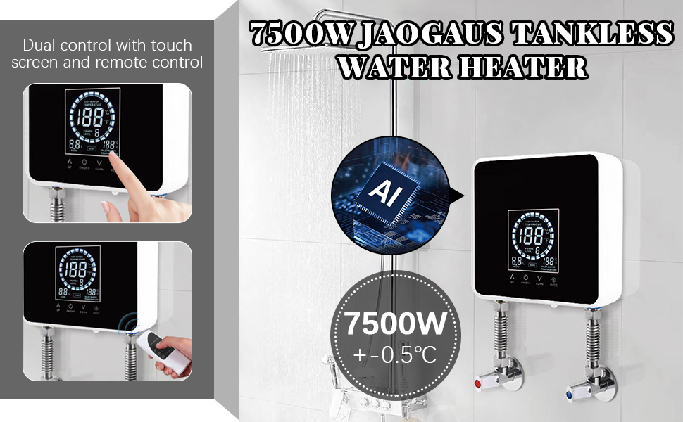 de 7500 W con panel de control táctil de vidrio negro. Cuenta con doble configuración de control y