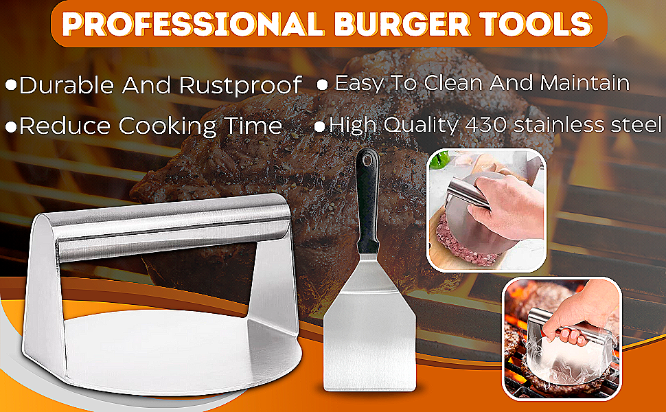 HTT GLOBAL Burger Press Kit with Burger Smasher Burger Making Kit