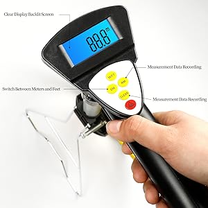 AIRAJ Roues De Mesure Roue De Distance, Roue De Mesure à Affichage Numérique De 12 Pouces, Poignée Télescopique à Trois Sections, Commutation Métrique Et En Pouces, Ruban à Mesurer Et Sac De Rangement 15 1