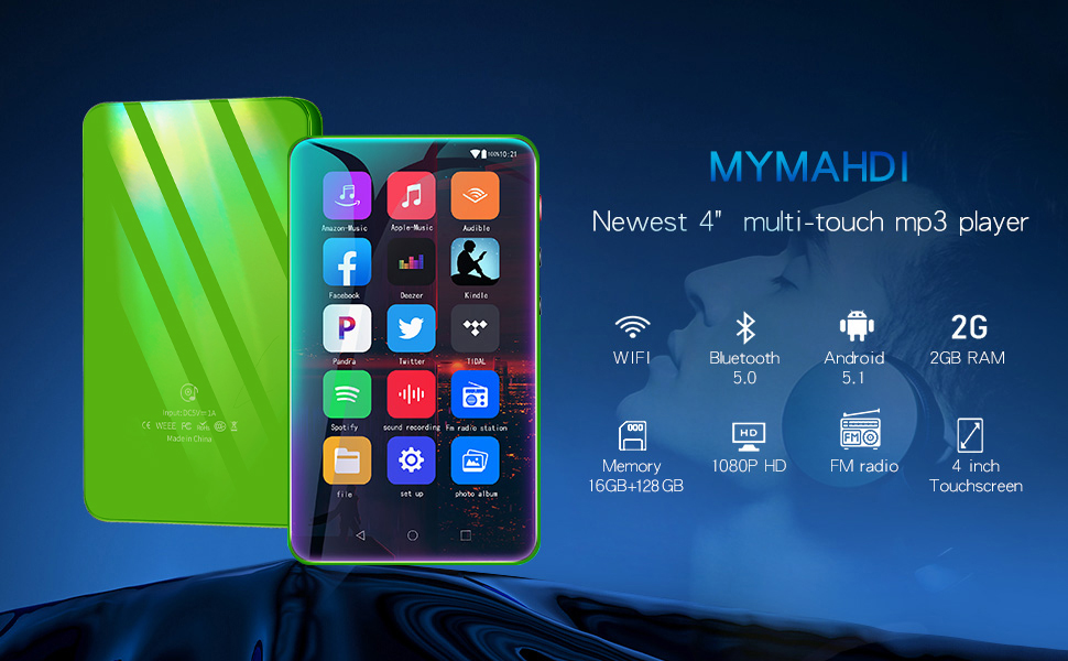 MYMAHDI 144GB MP3 Player with Bluetooth and WiFi,4" Music player Touch Screen with