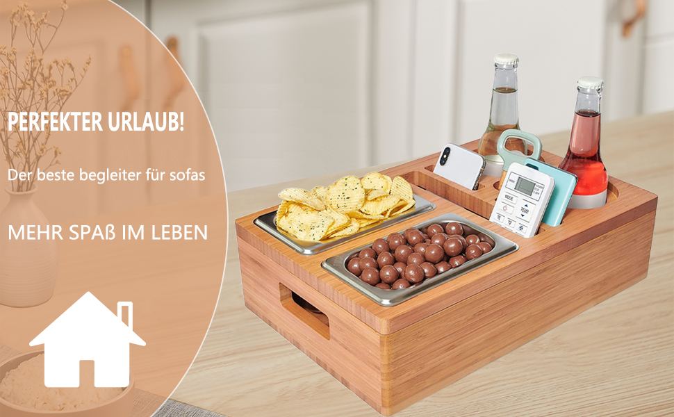 aullalah Couchbar, Sofatablett mit zwei Snackschalen,Couch Tablett mit