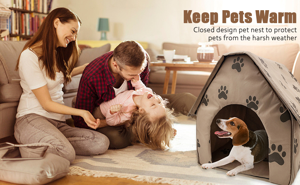 AZURAOKEY Indoor Dog House Warm Dog Bed, Foldable Small