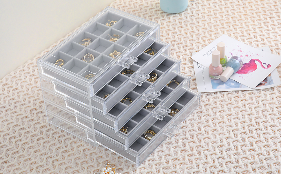 misaya Acrylic Earring Organizer with 75 Slots, 5 Drawers