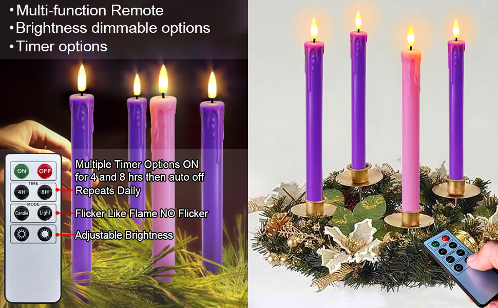 Abkshine Set of 4 LED Christmas Advent Candle Lights