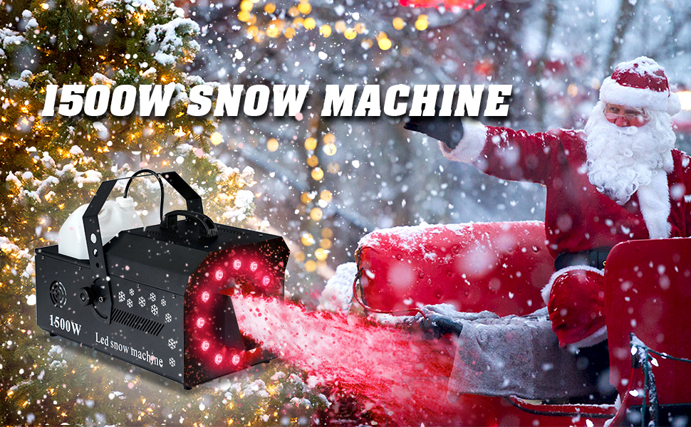 TCFUNDY 1500W Snow Machine with Lights. DMX RGB 12 LED Snow