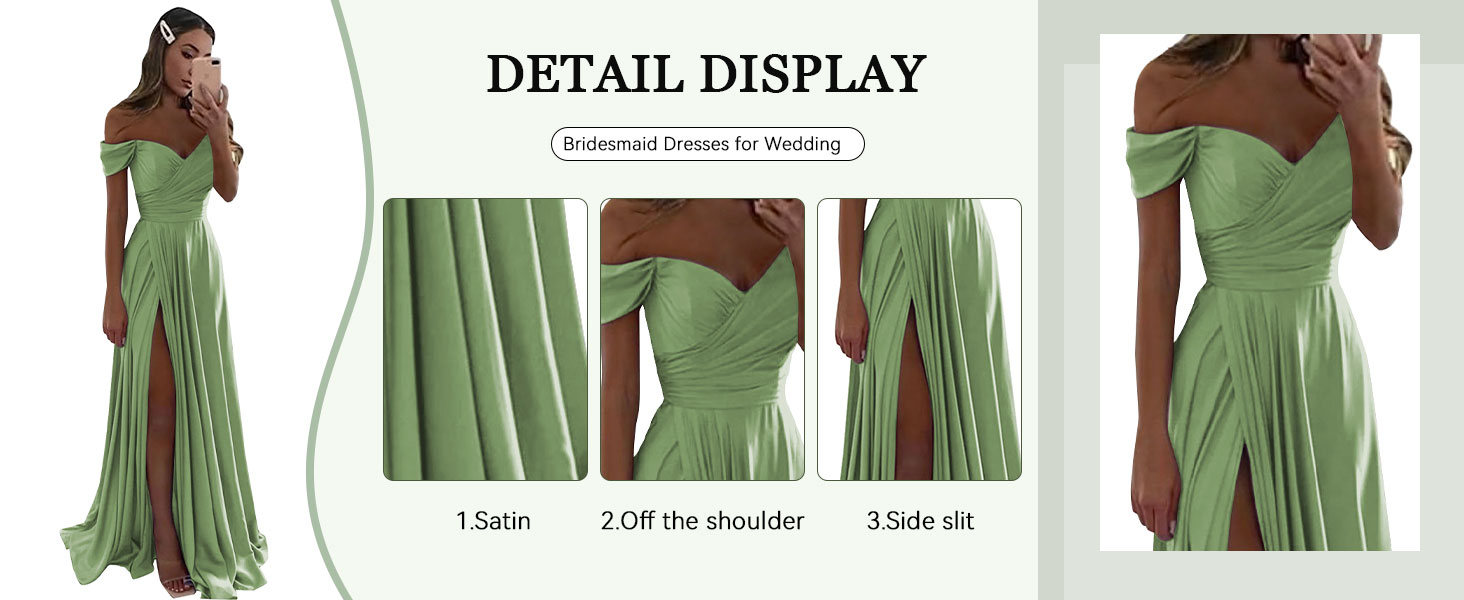 Satin-Brautjungfernkleider mit Schlitz, schulterfrei, formelle Kleider, Abendkleider, Ballkleider für Damen