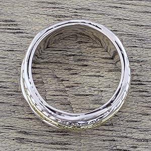 NOVICA Artisan Handmade .925 Sterling Silver Meditation Spinner Ring Brass Indian Spinning Grace