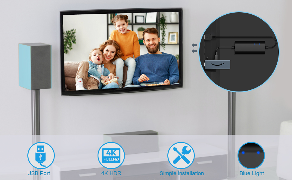 Power Adapter for Fire Stick TV, USB Power Cable for Fire TV Stick 4K