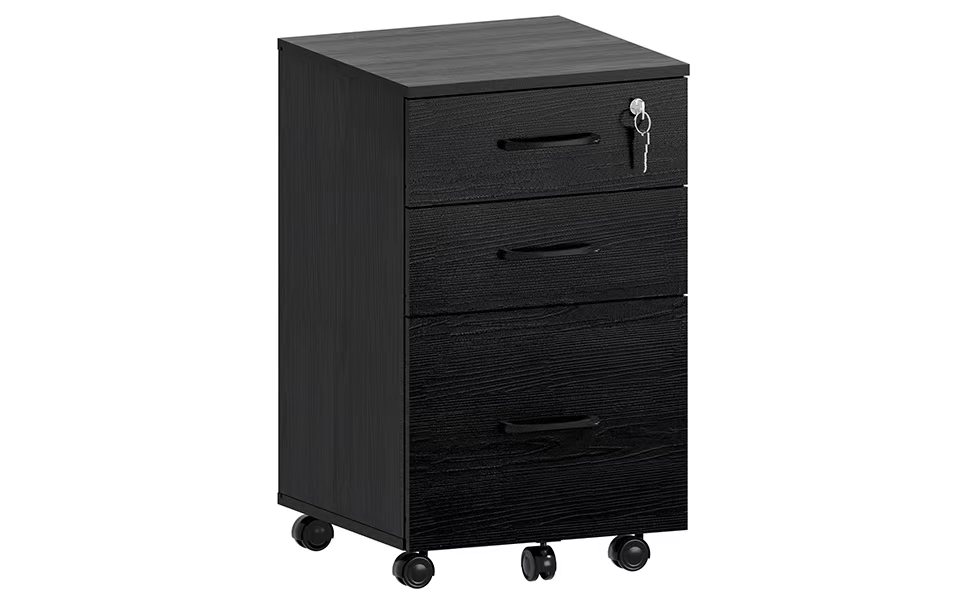 3 Drawer Wood Mobile File with 1 Lock, Under Desk