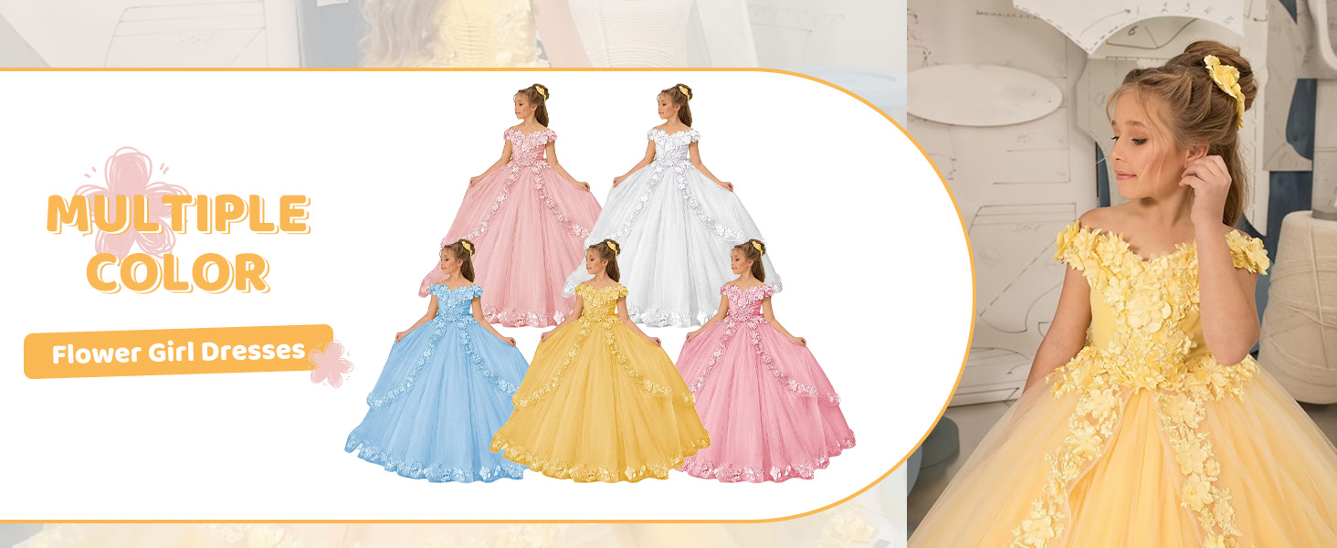 Off Shoulder Flower Girl Dresses Tulle 3D Floral Princess Ball Gown First Communion Dress