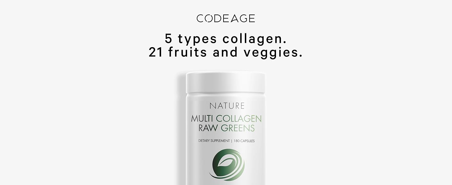 codeage multi collagen raw greens fruits supplement, collagen veggies fruits capsules hydrolyzed