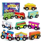 Vanmor Wooden Magnetic Train Set for Toddlers - 10 Piece Educational Toy Cars with Magnets Includ...
