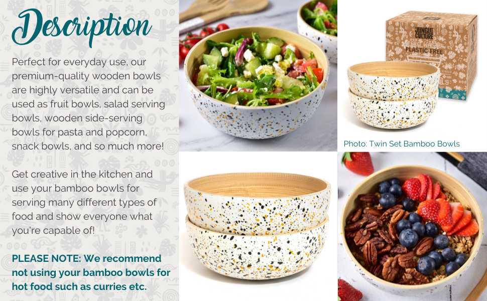 bamboo bowls coconut bowl set salad popcorn cereal smoothies wooden bowls
