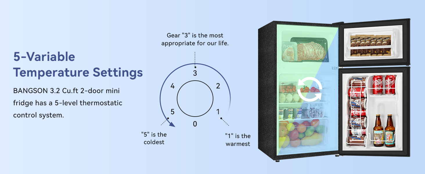 BANGSON Mini Fridge with Freezer, 2 Door Small Refrigerator