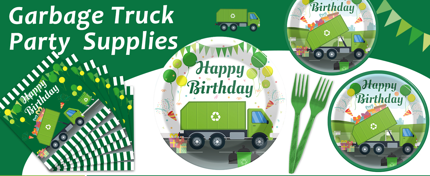 98 Pcs Garbage Truck Party Supplies Birthday Party Plates