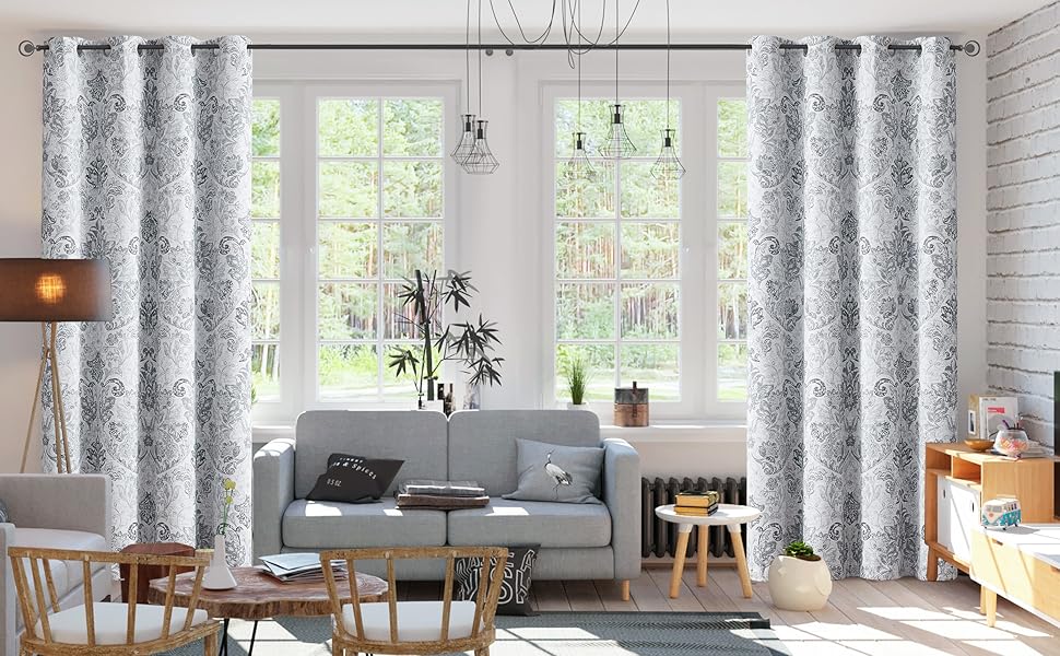 Metro Parlor Grey Damask 100 Blackout Curtains 84 Inches Long for