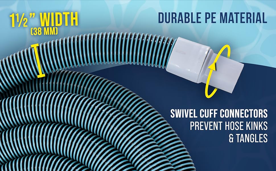 30' heavy-duty pool vacuum hose, 1-1/2" spiral wound, kink-free, for inground pool cleaning