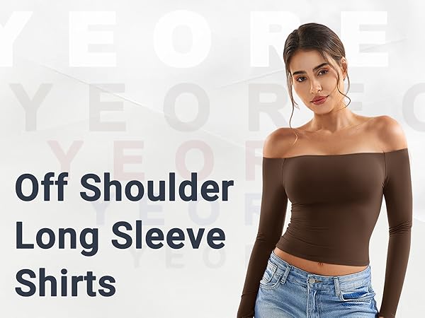 YEOREO Sophie Women Off Shoulder Long Sleeve Shirts Double