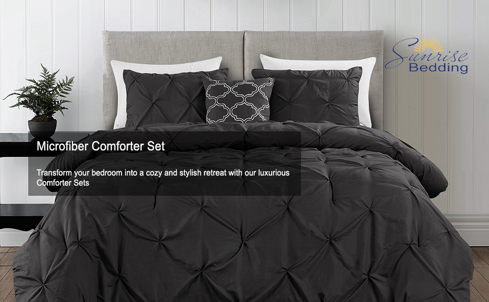 Queen Comforter Set 4 Pieces Grey Bedding Set with Comforter Queen