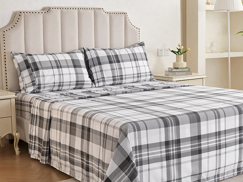Mooreeke King Sheets, King Grey Plaid Bed Sheet Set with Deep Pocket NonSlip Fitted Sheet