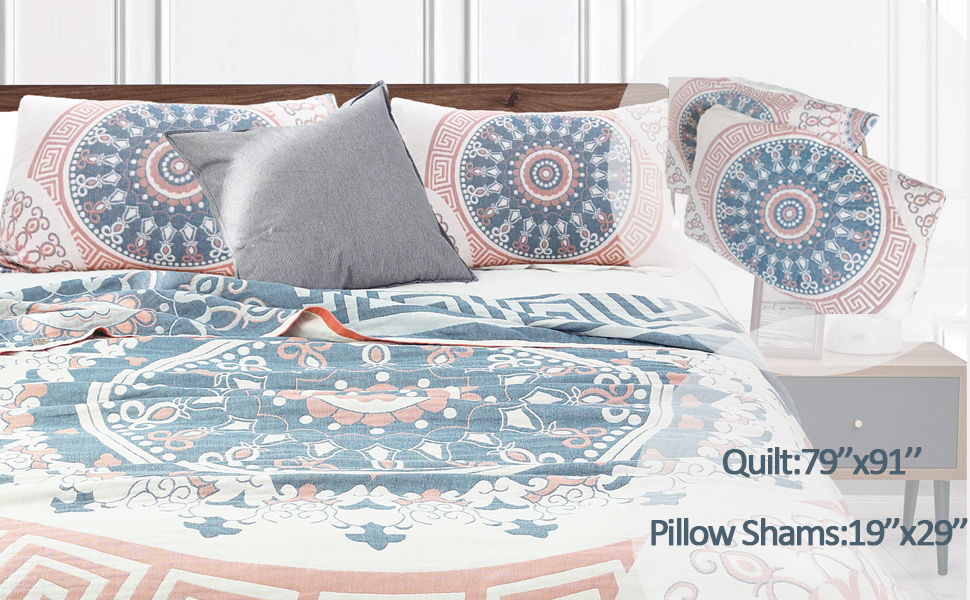 Boho Queen Size Quilt Bedding Sets Colorful Cotton Quilt