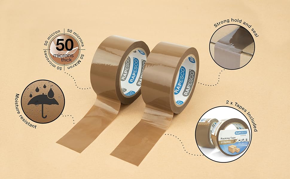 Rapesco 1696 Strong Packing Tape 50mm x 60m, Brown, Pack of 2 Amazon