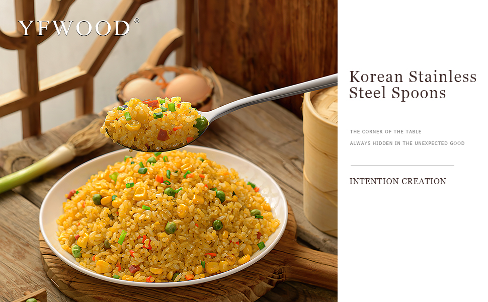 Korean Spoon, 6Piece Stainless Steel Round Soup Spoons, 21 CM Long